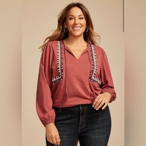 Women's Embroidered Rust Top